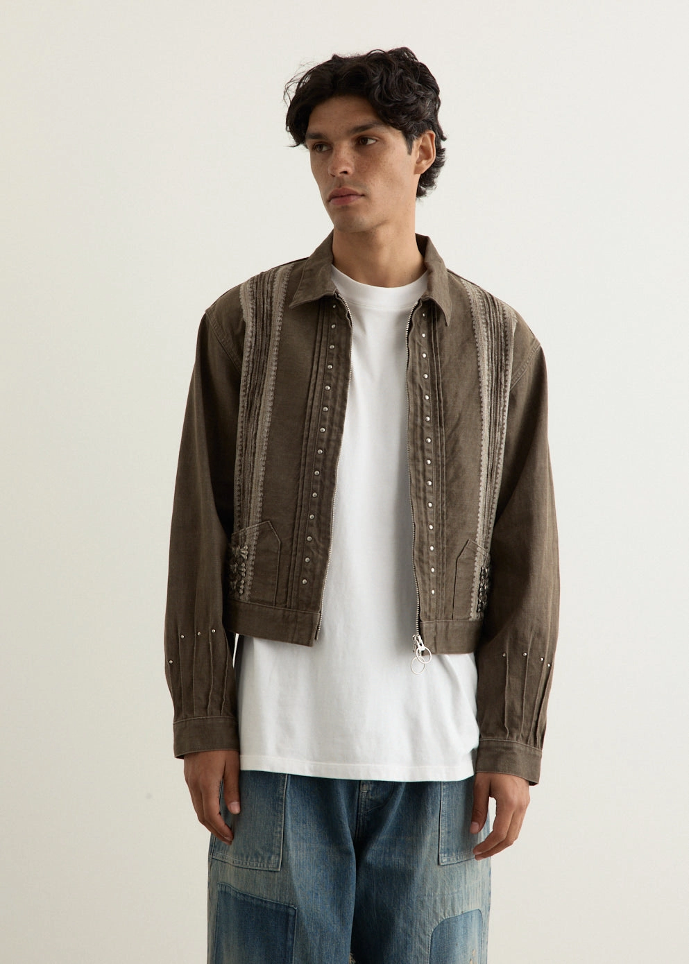 Fits Everyone Balanced Look 12oz YAGASURI Jacquard Denim Chimayo Drizzler JKT