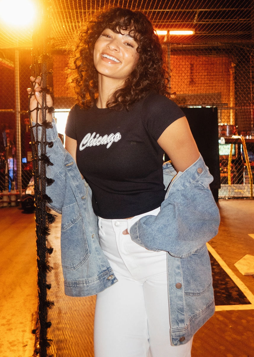 90's Chicago Baby Tee - Black Odor Resistant Finish