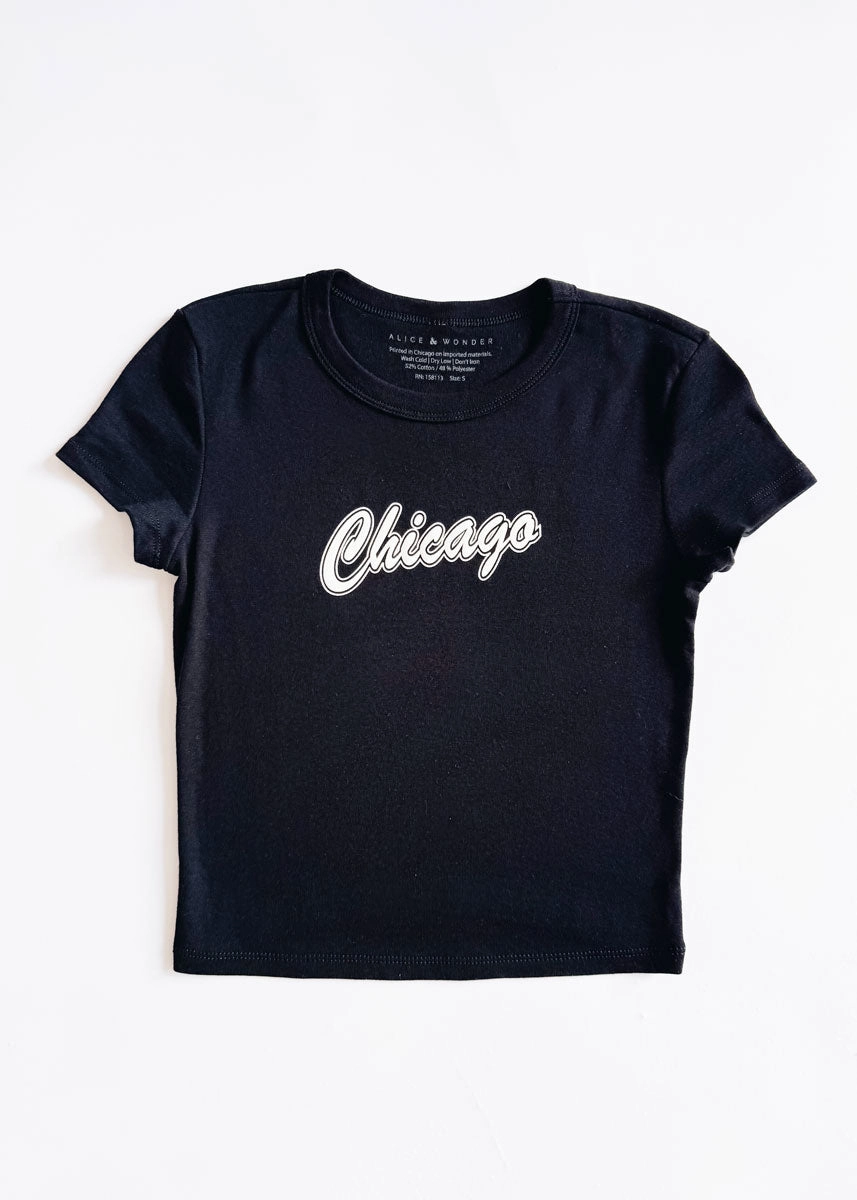 90's Chicago Baby Tee - Black Breathable back panel