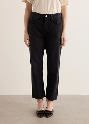 90's Crop Mid Rise Loose Straight Jeans Neutral Casual Brushed Interior