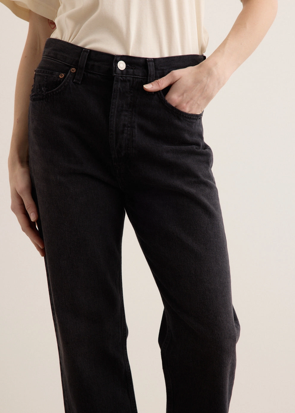 90's Crop Mid Rise Loose Straight Jeans Straight Cut Smart Casual Athlete Fit