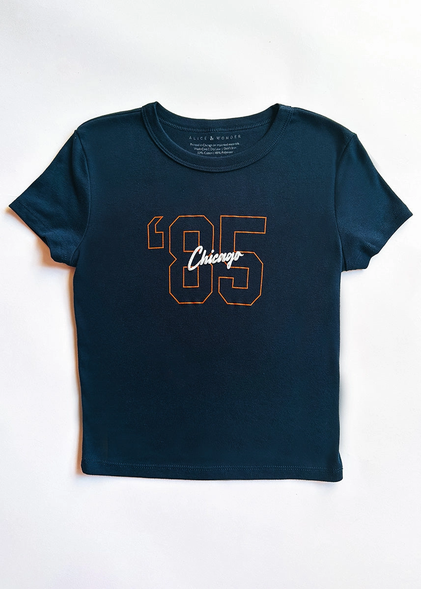 '85 Chicago Baby Tee - Navy Grid Texture Fabric