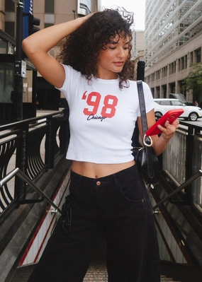 '98 Chicago Baby Tee - White Stretch waistband