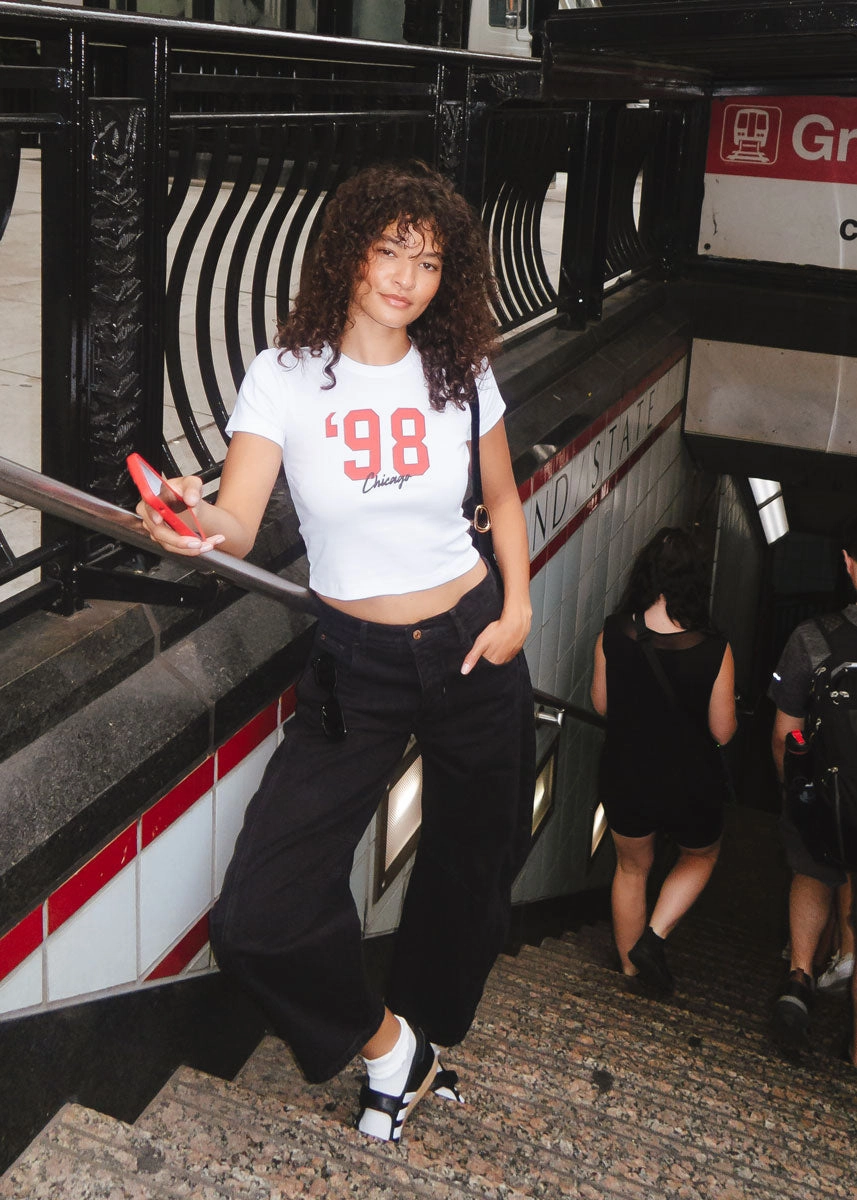 '98 Chicago Baby Tee - White Full Coverage Fit