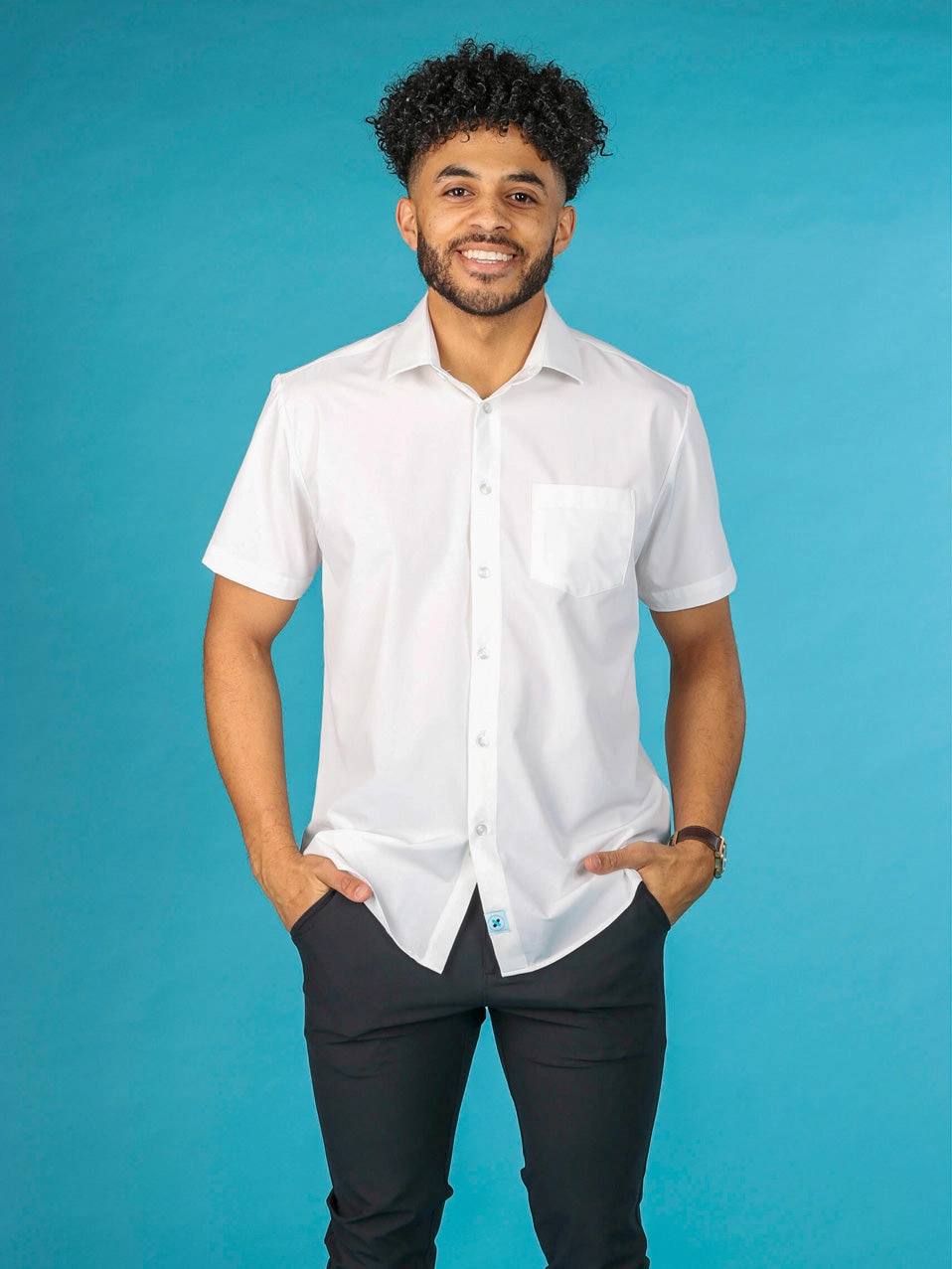 &Collar Range Short Sleeve Dress Shirt Slim OdorResistantTechnology