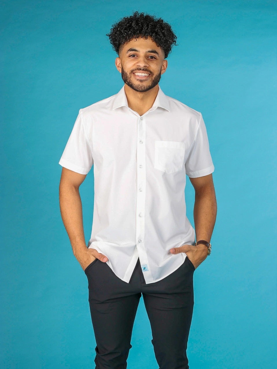 &Collar Range Short Sleeve Dress Shirt Slim Reinforced Hem PocketDetails