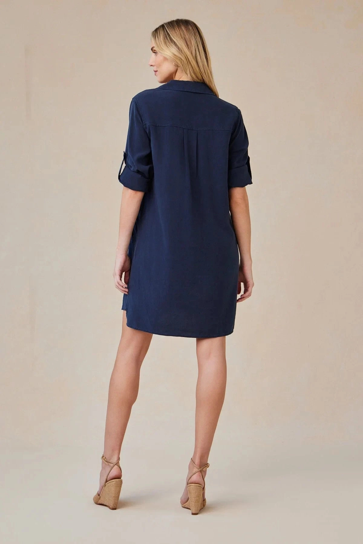 A-Line Rolled Tab Sleeve Dress Floating Shape