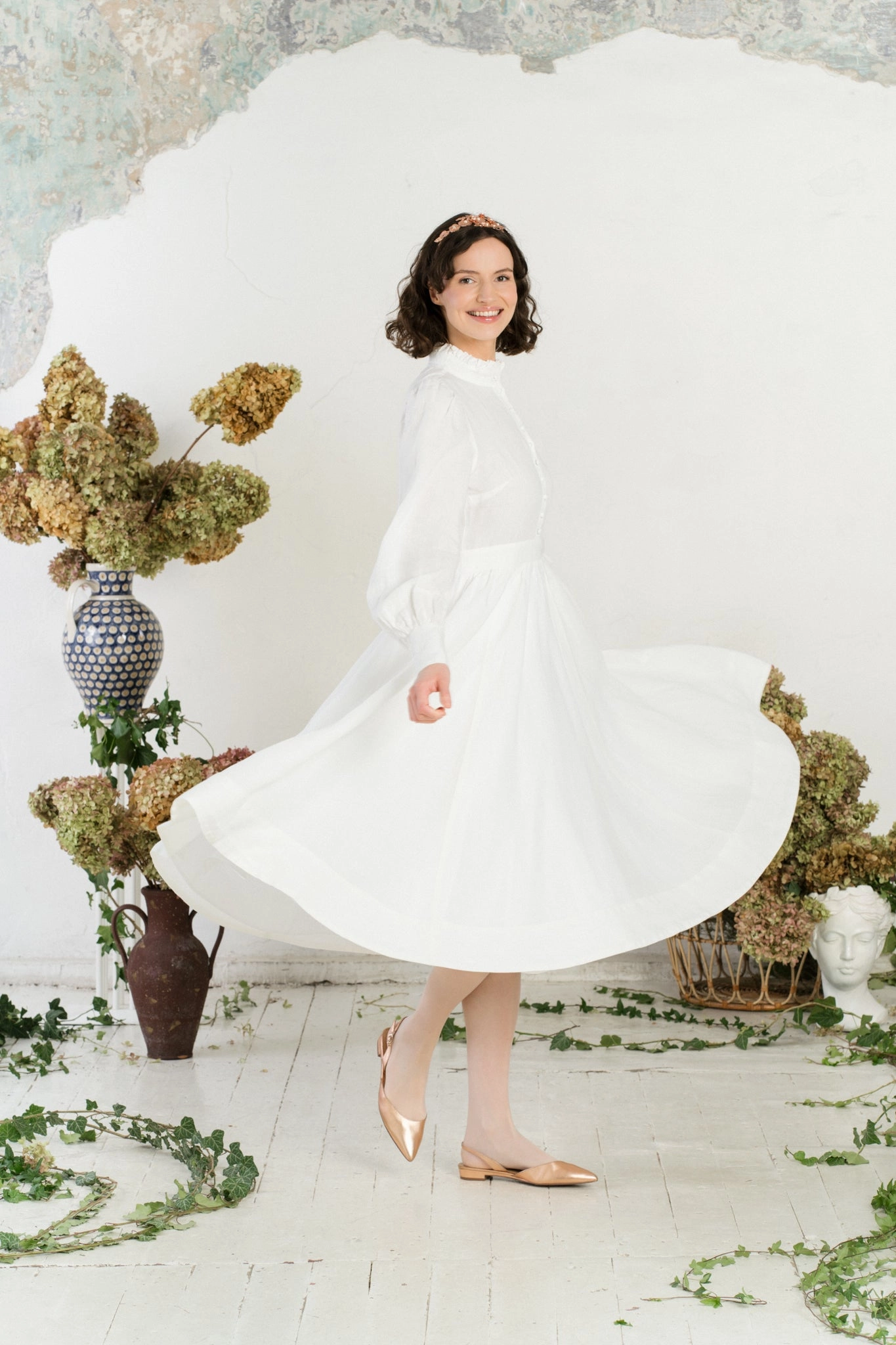 Abigail Dress, Long Sleeve, White Magnolia Evening Tone Sophisticated Wear