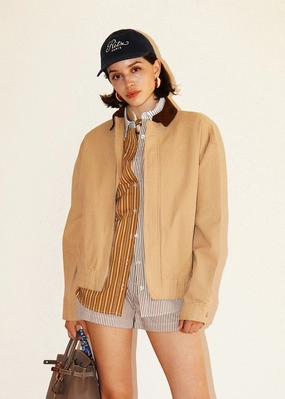 Wrinkle Free Material Packable Feature Imogen Contrast Collar Zip Jacket - Taupe