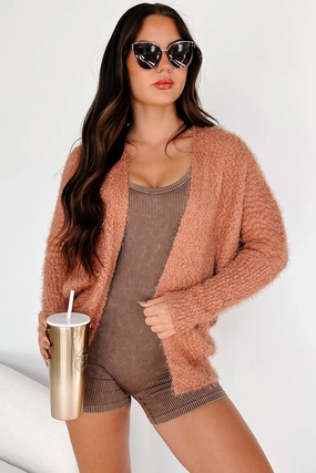 Slowing Things Down Fuzzy Cardigan (Salmon) Simple Comfort