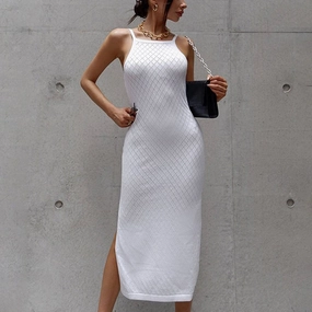 Sophisticated Cut COTTON HALTER DRESS_CWDSD3406