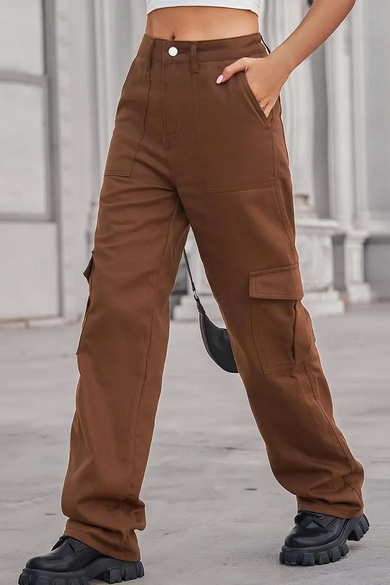 Decorative stitching SIMPLE BASIC LONG CARGO PANTS