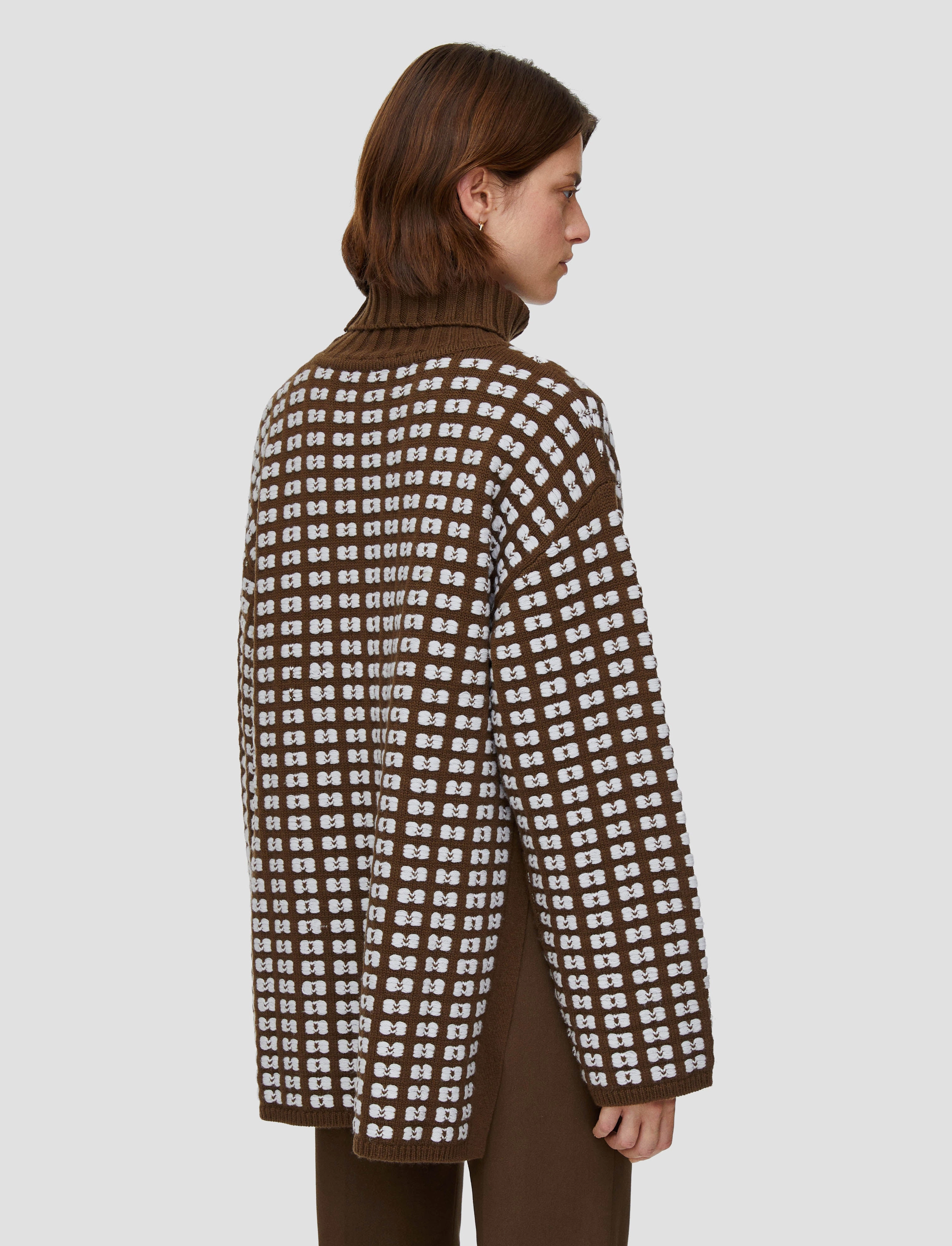 Waffle Knit High Neck Jumper Textured Surface