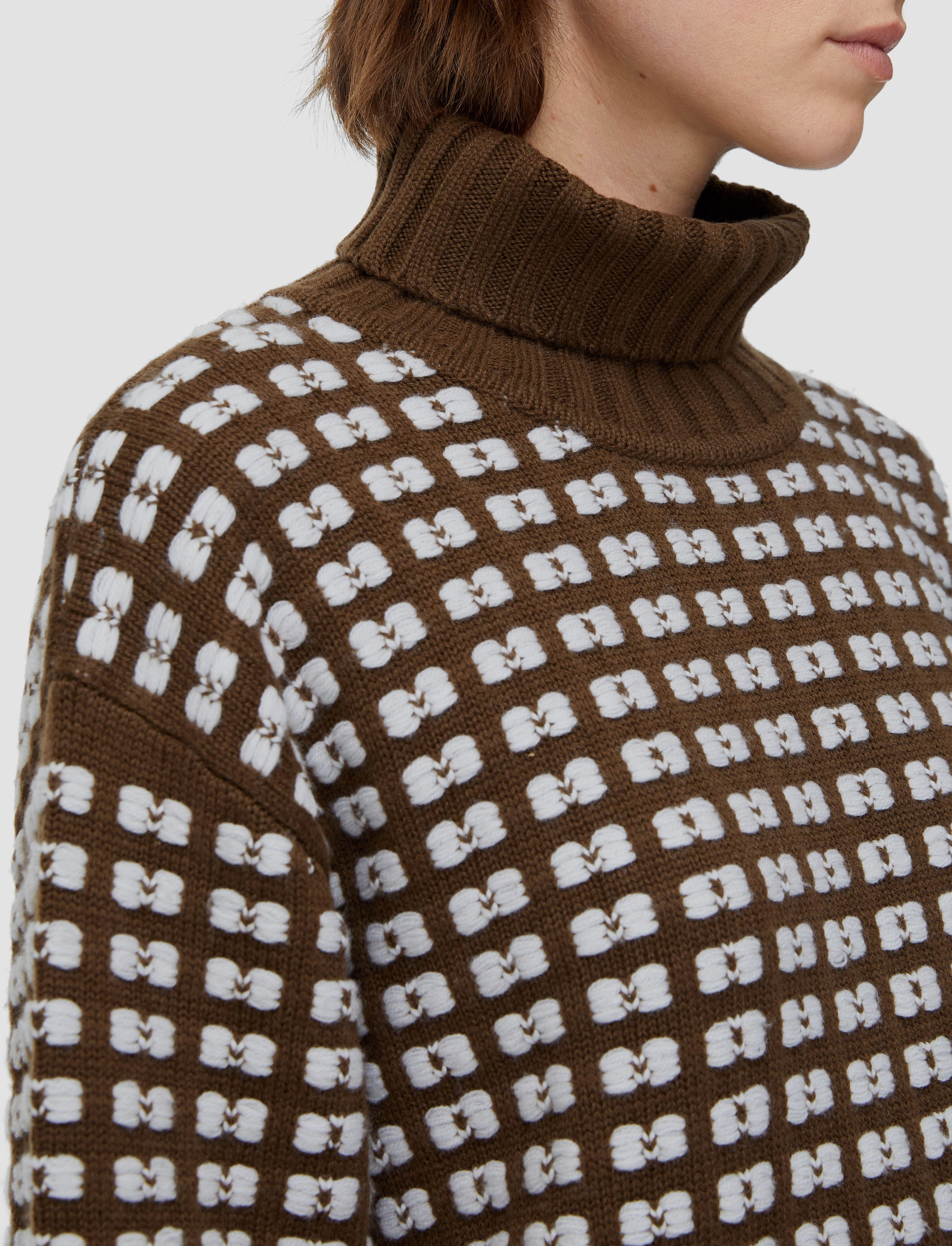 HighElasticity Yarn Waffle Knit High Neck Jumper