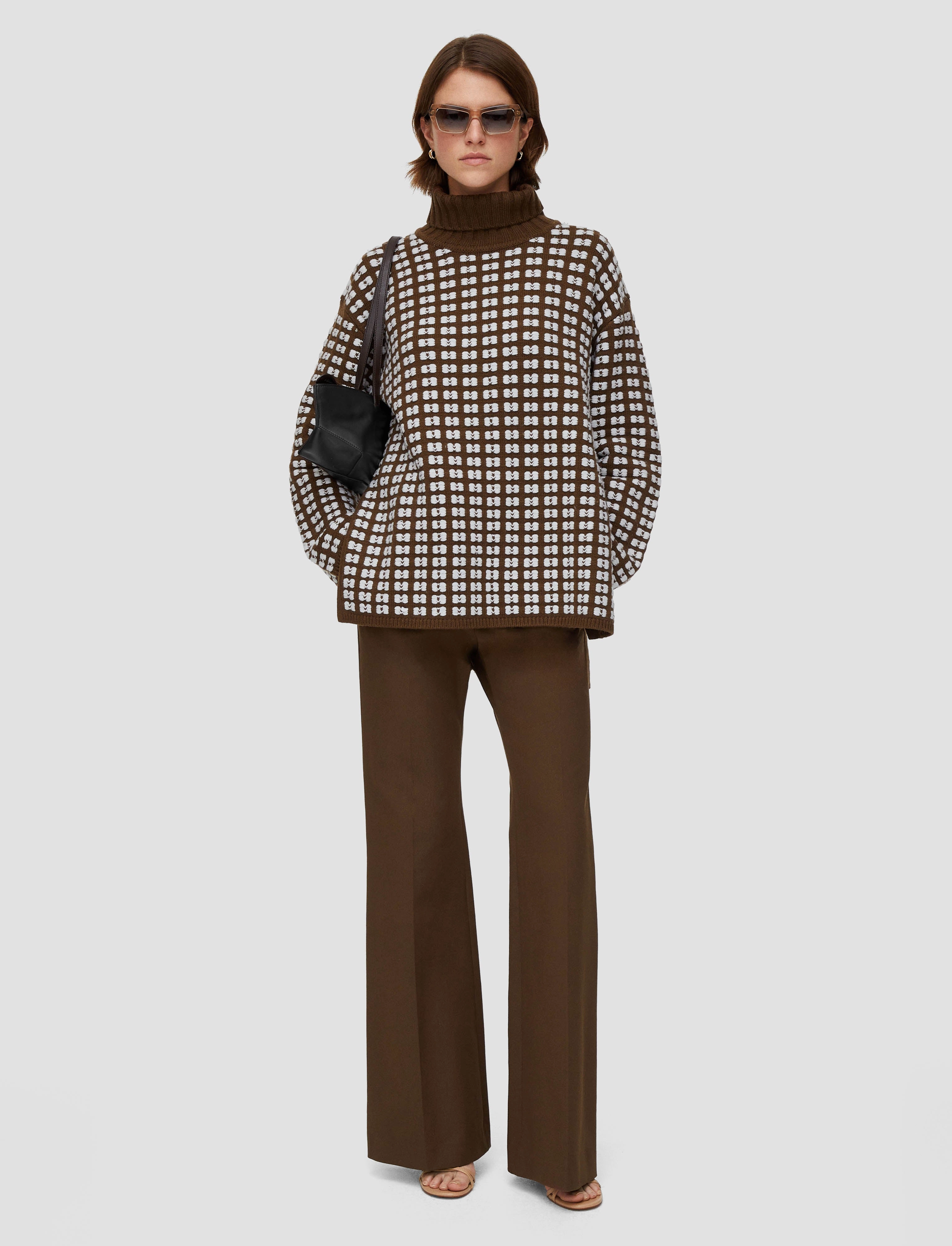 Waffle Knit High Neck Jumper Recycled Polyester Yarn DoubleLayered Edging