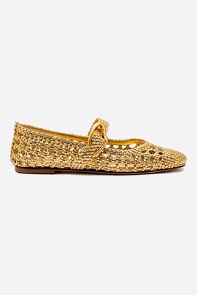 Cotton Feel Verona Macrame Ballet Flat In Gold Metallic Leather