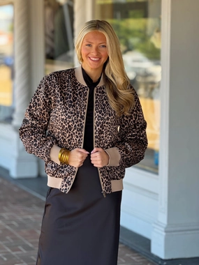 Sanctuary Monroe Sateen Leopard Print Bomber Daily Wear Jacket Trendy Feel