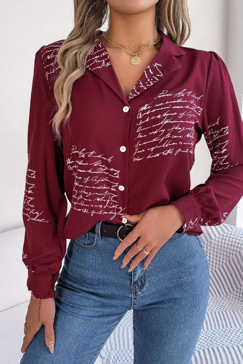 WOMEN LETTER PRINTING SEMI FORMAL OFFICE BLOUSE WrinkleFree Weave Basic Sweatshirt