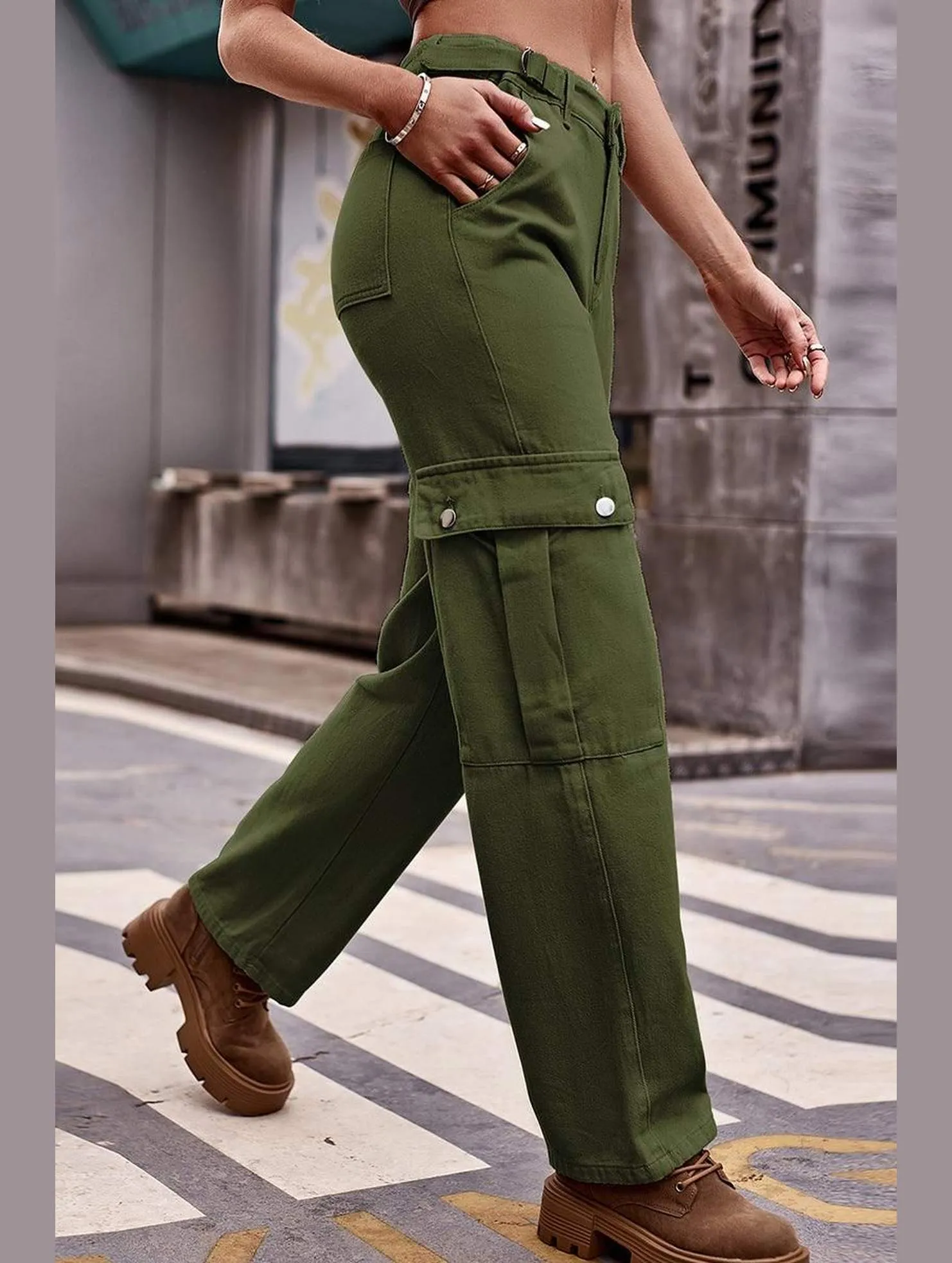ADJUSTABLE WAIST LONG CARGO PANTS Performance Design Easy Comfort