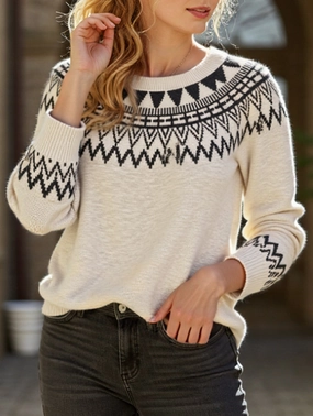 Ethnic style round neck pullover sweater Oversized Fit Soft and breathable