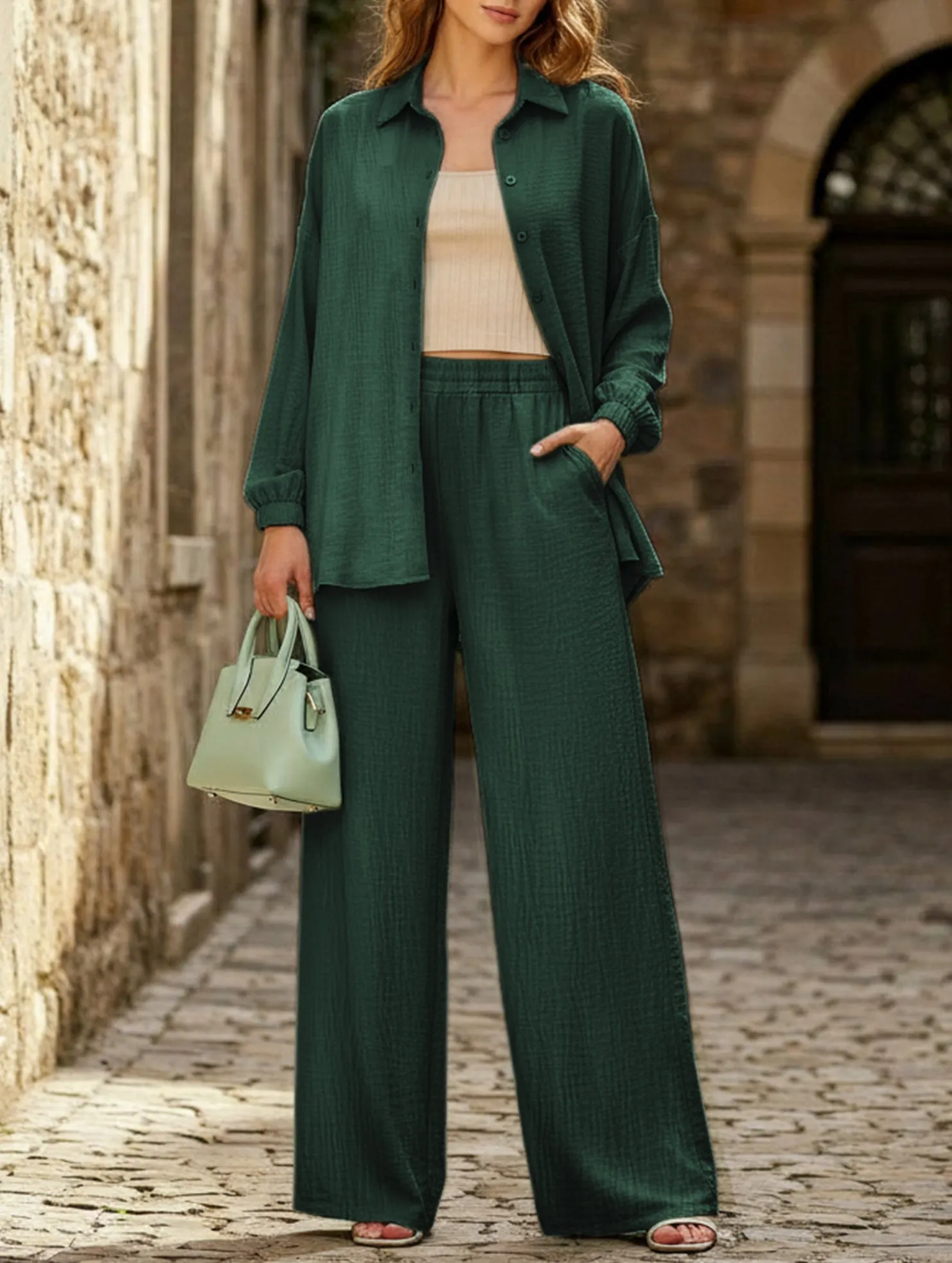 Long-sleeved lapel shirt and trousers suit Movement Flex