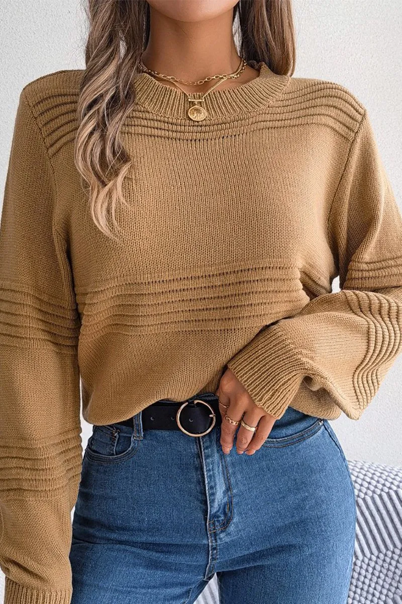 WOMEN RIBBED CREWNECK LOOSE FIT KNITTED SWEATER Best Seller Timeless Layer