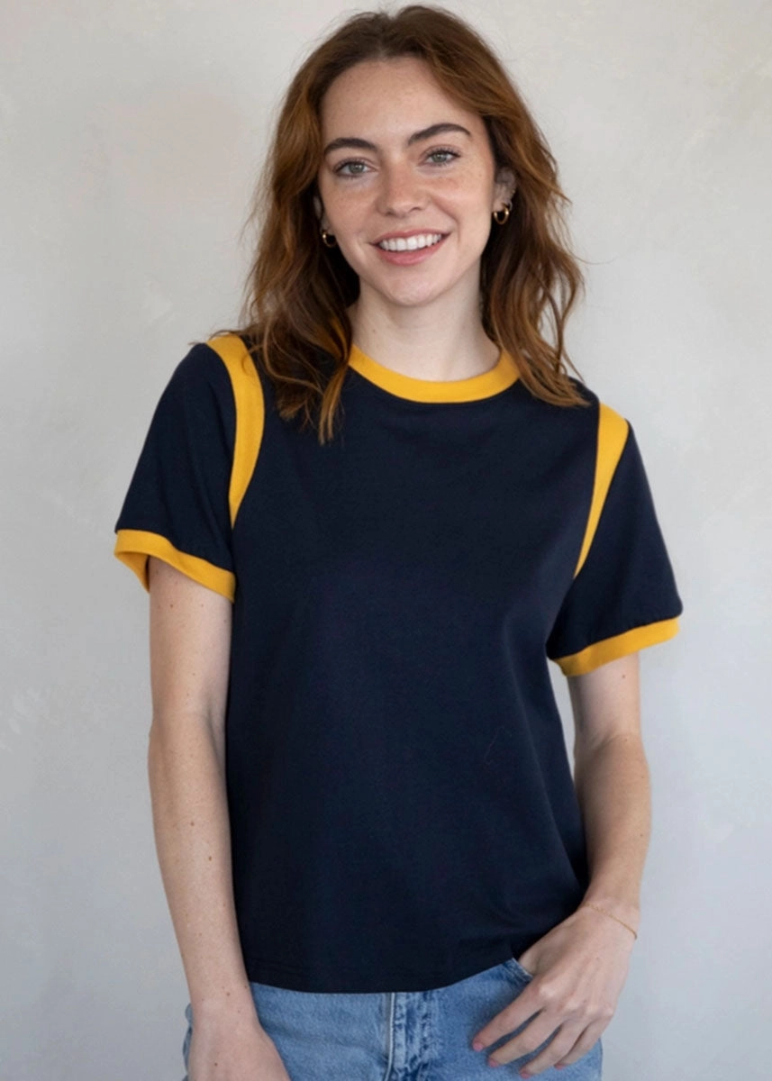 Aly Contrast Tee - Navy Ultra Soft Texture