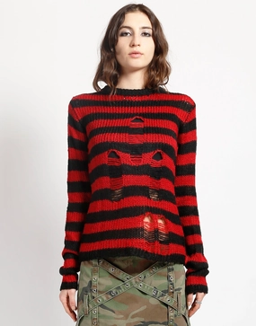RAG STRIPE SWEATER RED RaglanSleeve