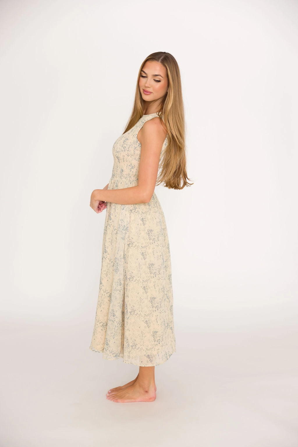 Alaina Floral Print Smocked Midi Dress in Blue Multi * Final-Sale * Simple formal dress