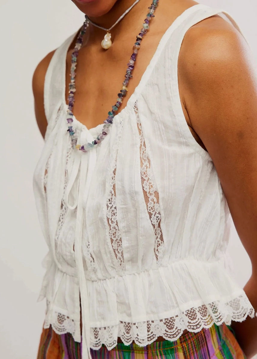 Anti Static Weave Technology Alana Lace Tank - Clean Ivory