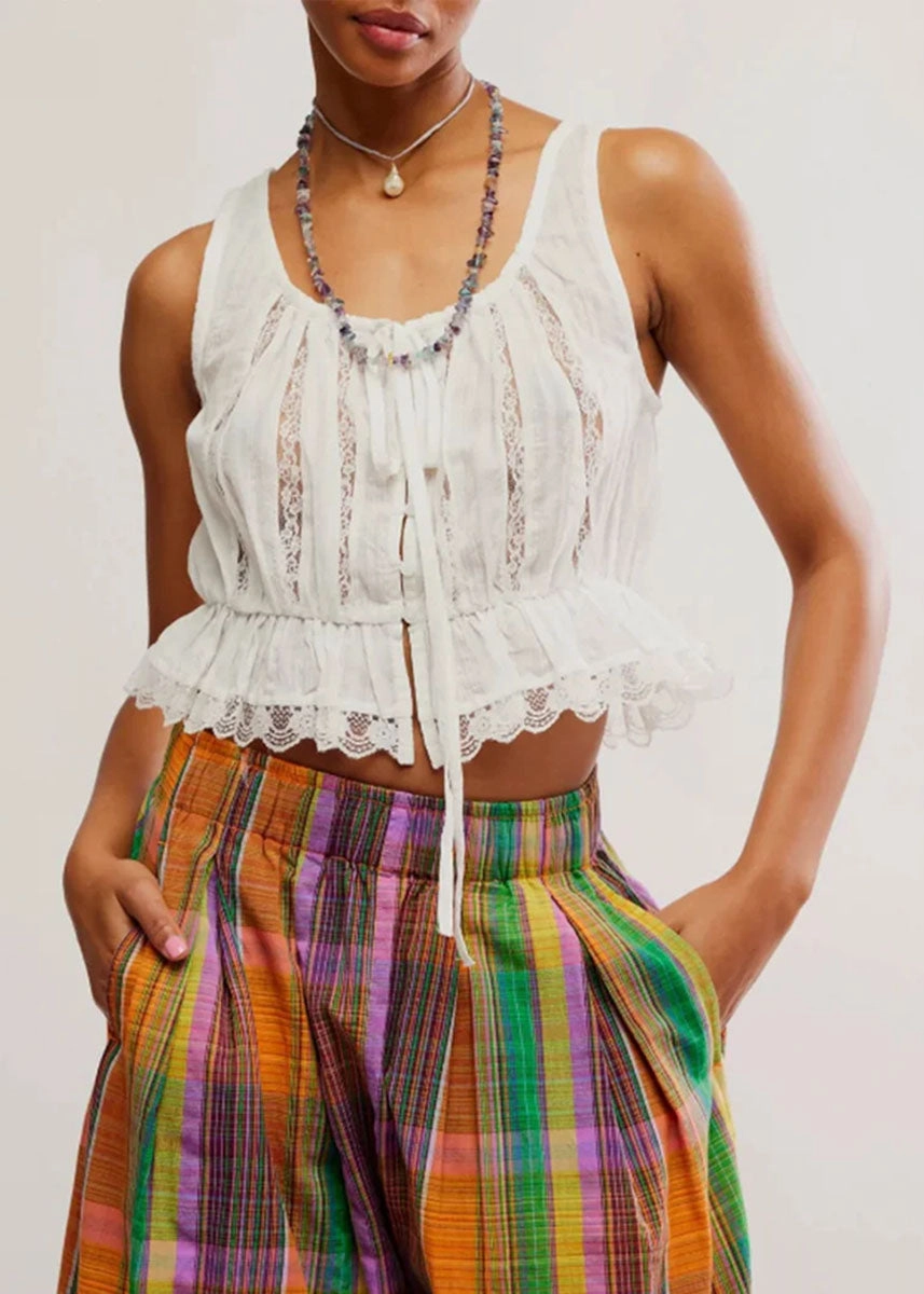 Flexible Knit Reversible design Alana Lace Tank - Clean Ivory