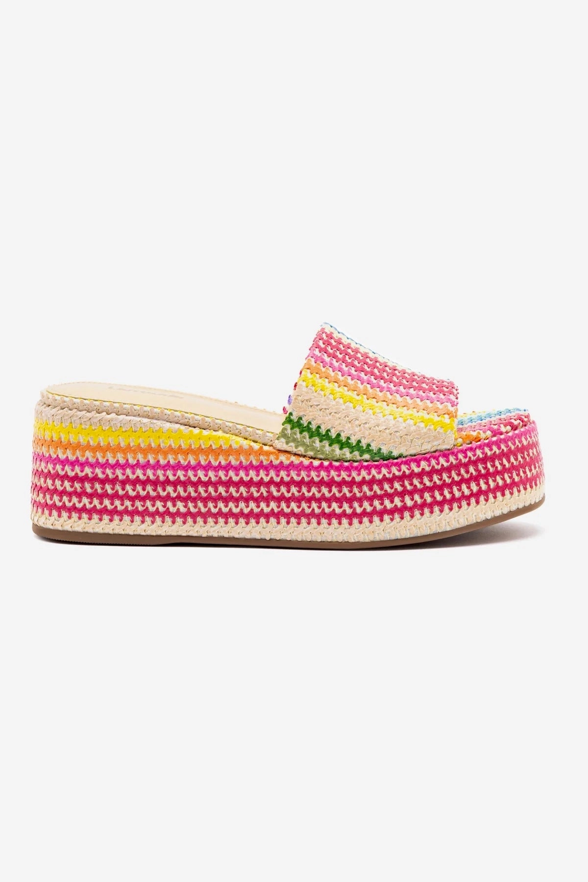 Chic Look Alex Flatform Mule In Rainbow Raffia