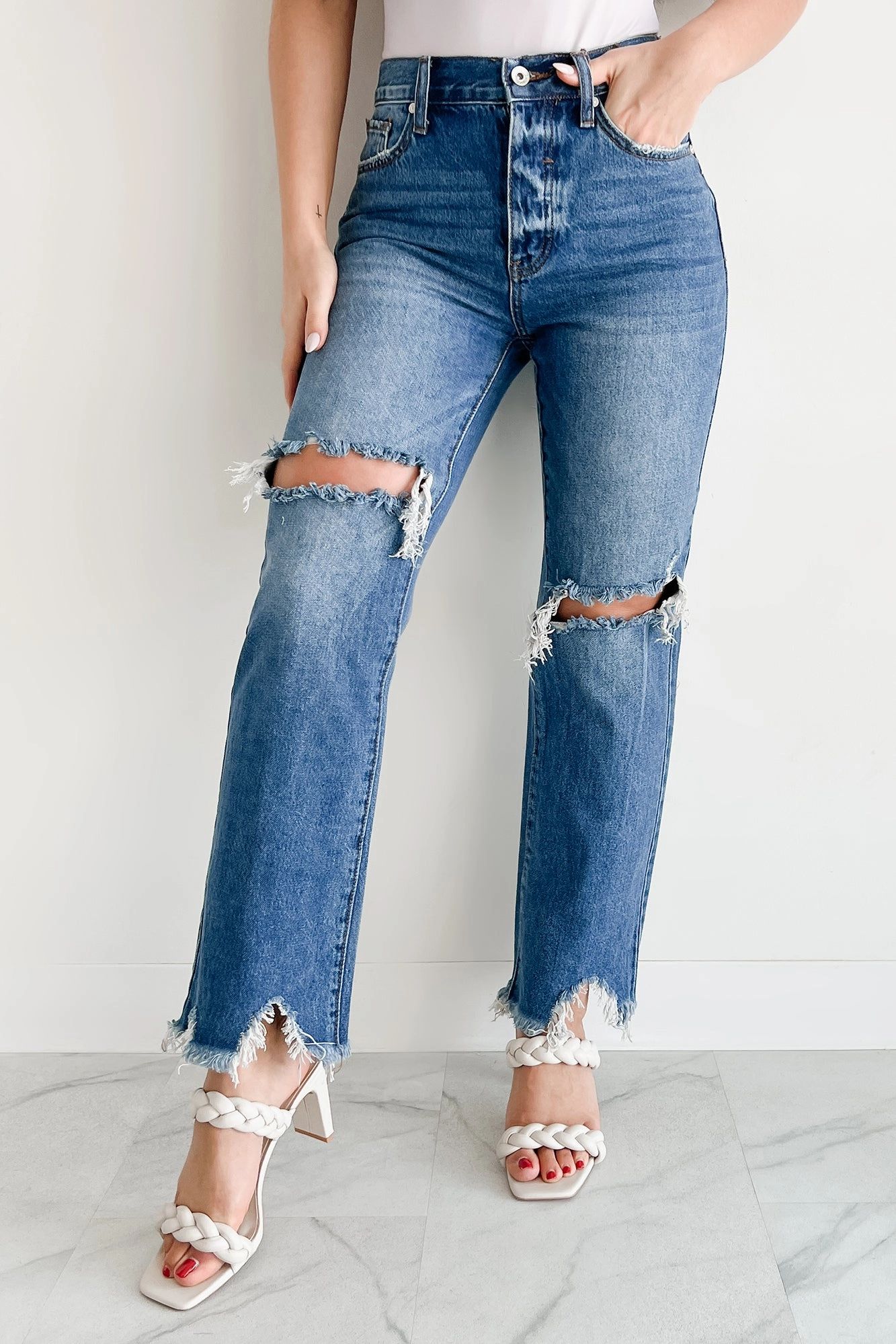 Alexandra Distressed Straight Leg Special A Jeans (Medium Dark) All Round Fit