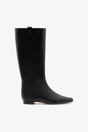 Slip Resistant sweat-wicking Alexis Flat Boot In Black Leather