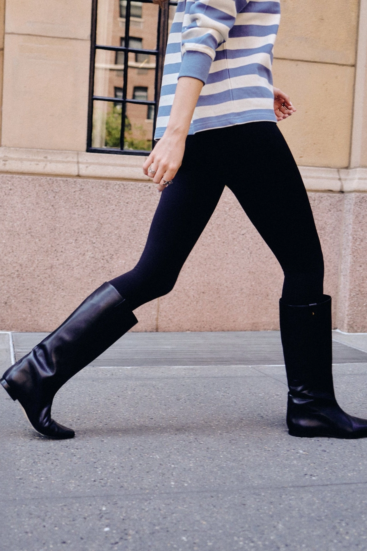 Alexis Flat Boot In Black Leather Strap