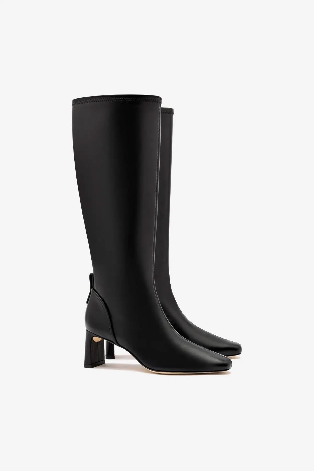 Slip Resistant All Day Wear Alexis Hi Boot In Black Stretch Leather