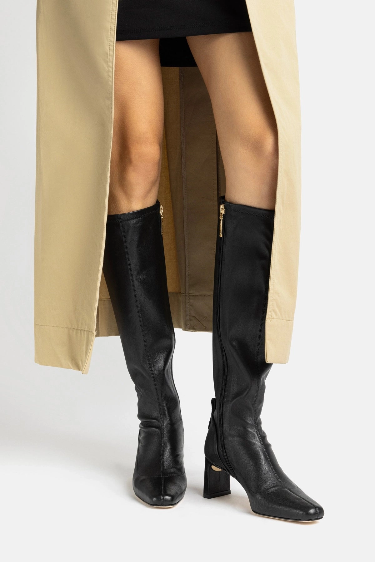 Alexis Hi Boot In Black Stretch Leather Weather Proof Flexible Shank