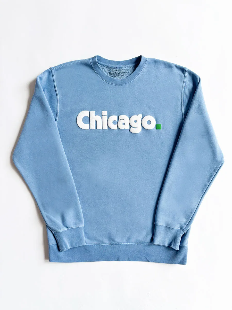 Casual Warmth Chicago. Crewneck Sweatshirt - Blue & White