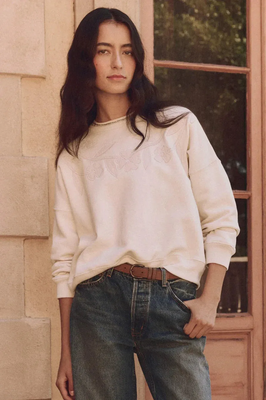 Drop Shoulder Design Winter Wear The Floral Applique Teammate Sweatshirt