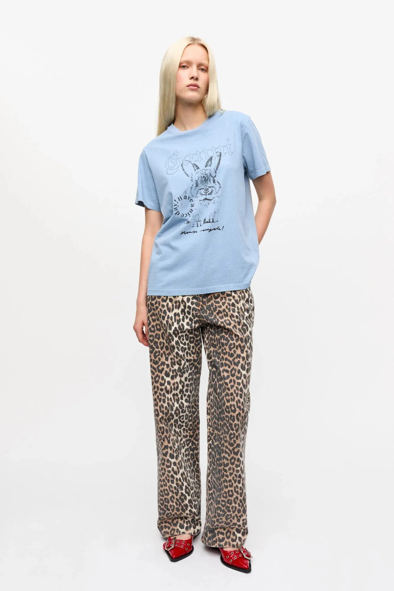 Classic Comfort Style Blue Re-cut Cotton Jersey T-shirt