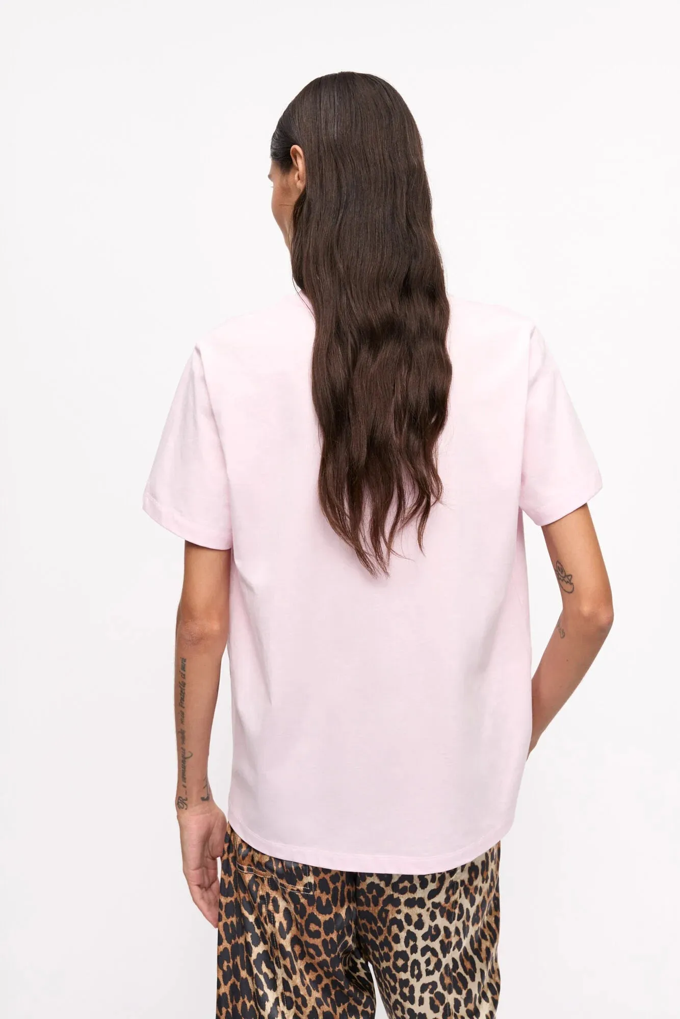 Beaded details Versatile and Comfortable Pink Basic Jersey Leopard Relaxed T-shirt