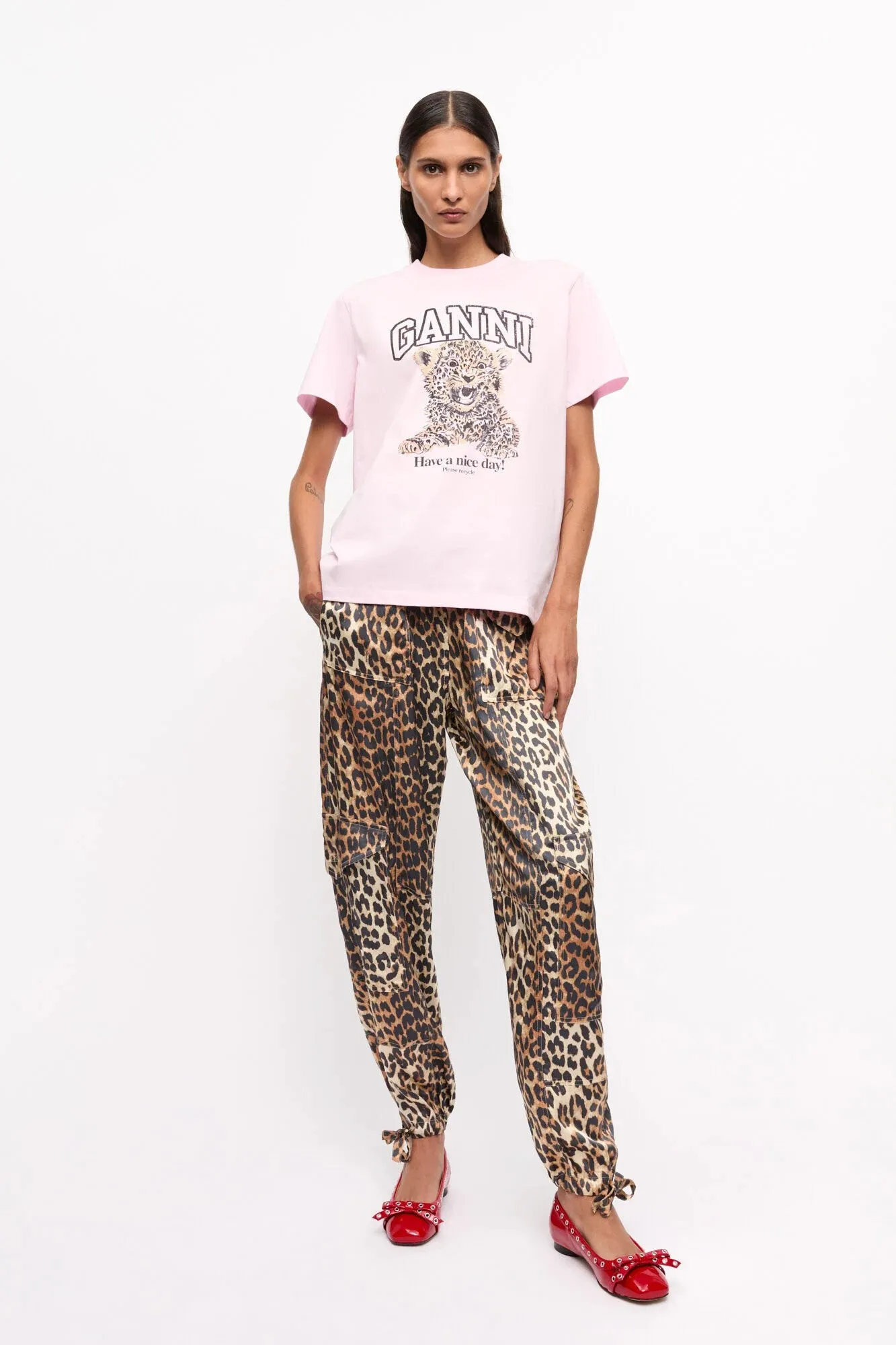 Pink Basic Jersey Leopard Relaxed T-shirt Seasonal Layering Weekend Smart Look