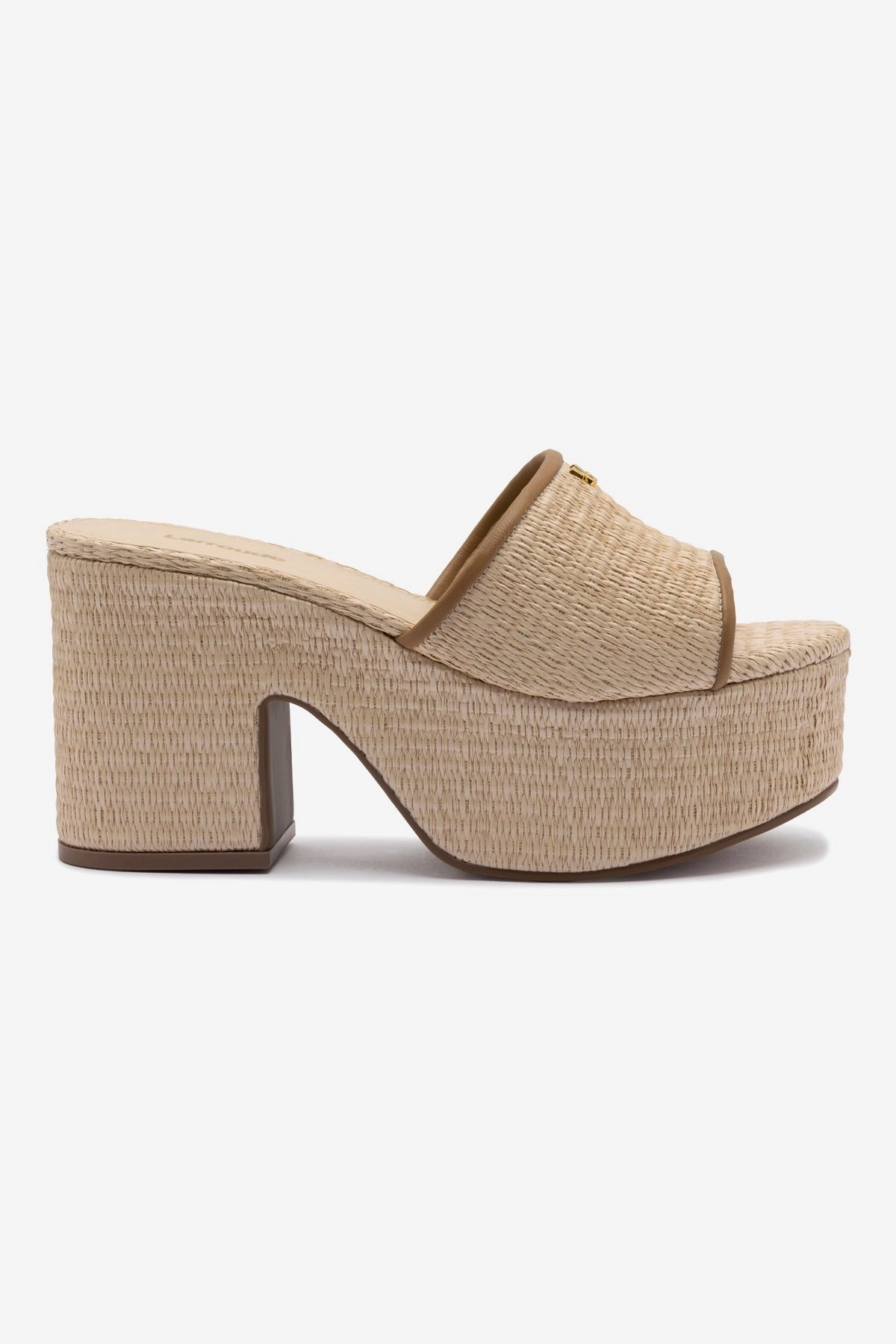 Miso Platform Sandal In Natural Raffia and Hazelnut Trimming Fast Slide Sporty Style