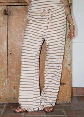 Full Coverage Comfort Design Azalea Stripe Knit Pants - Cream & Pink