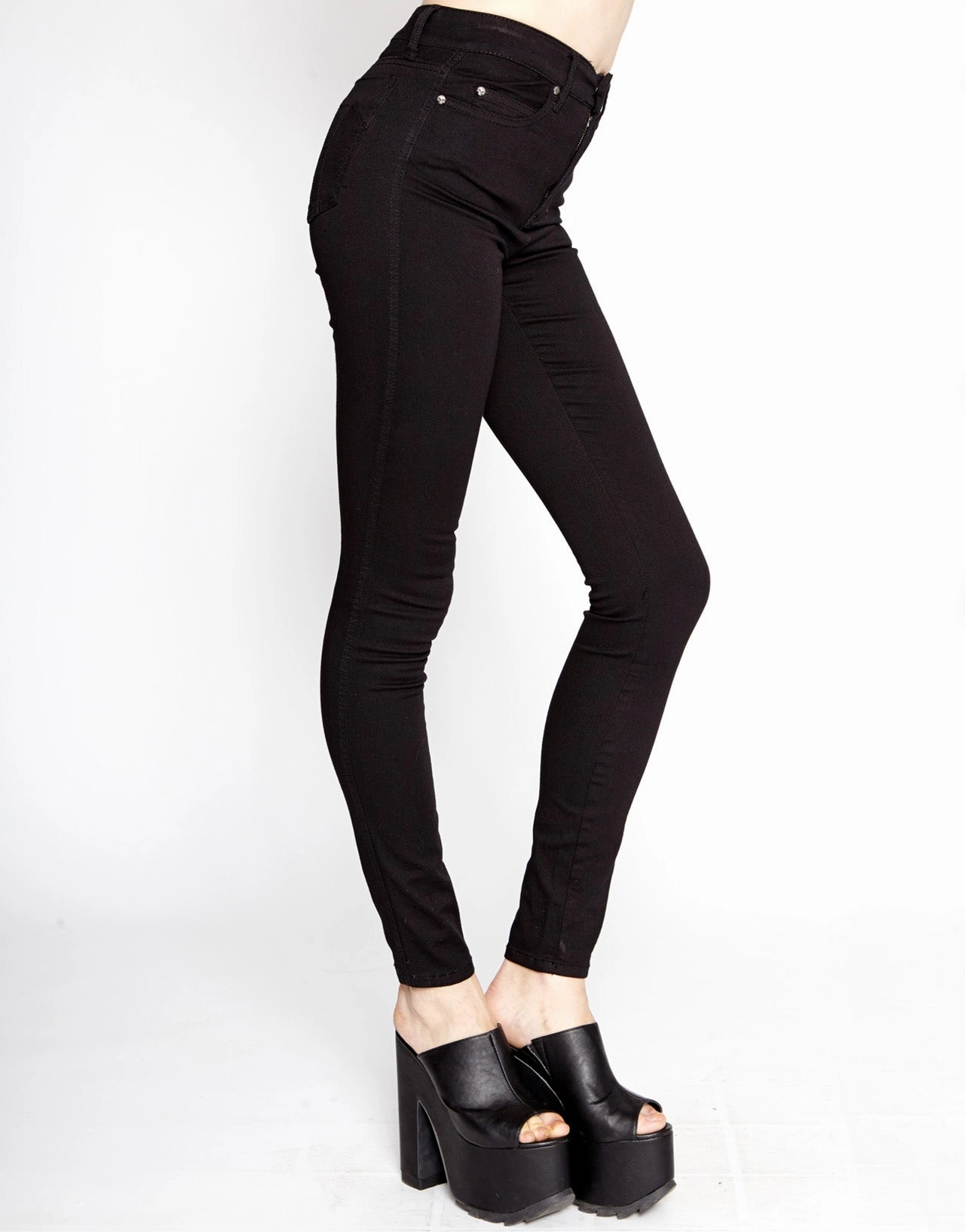 High Waisted T Back Jeans Basic Attire Classic Wear Morning Stroll