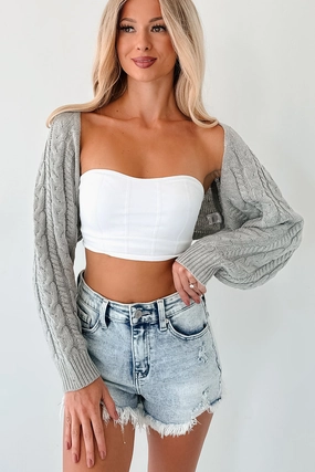 Ease Your Mind Cable Knit Bolero Shrug (Heather Grey) LightweightConstruction