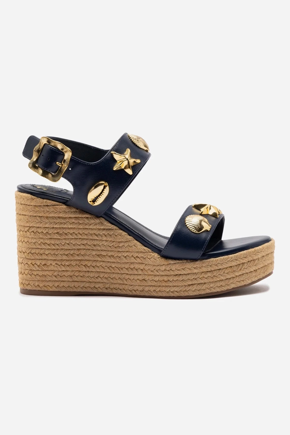 Stretchable dry weather Madison Hi Espadrille In Navy Saffiano