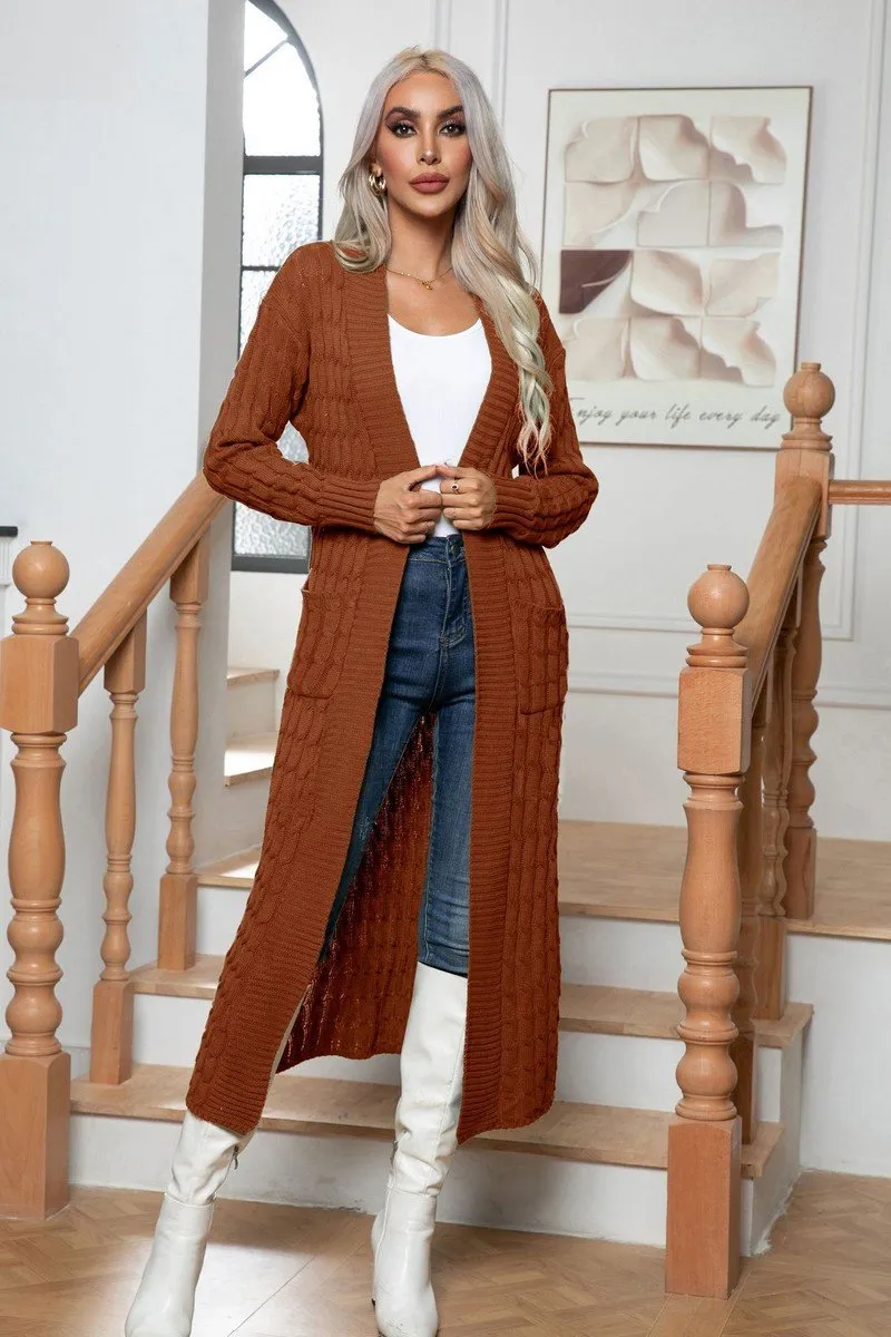 Timeless and Chic WOMEN CHUNKY CABLE KNITTED LONG LENGTH CARDIGAN