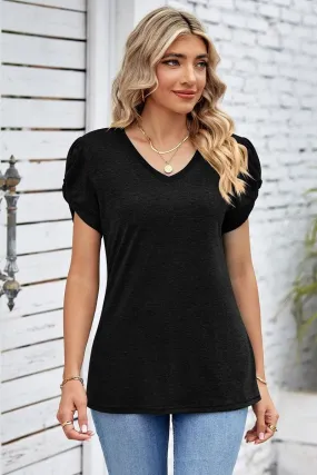 EasyCareFabric DRAPED PUFF SLEEVE WOMEN DAILY T SHIRTS
