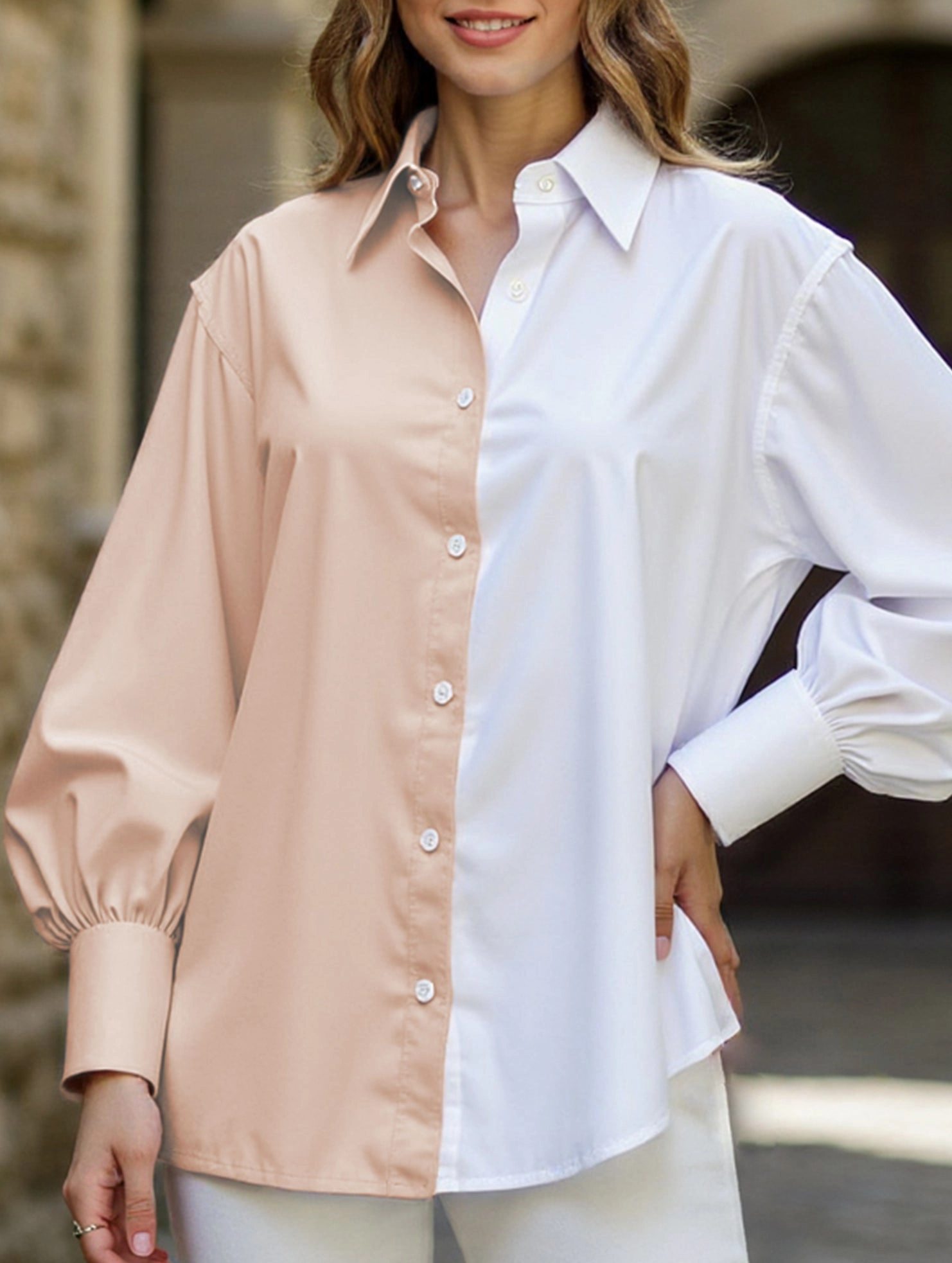 Simple patchwork contrast color shirt NonChafingTrim